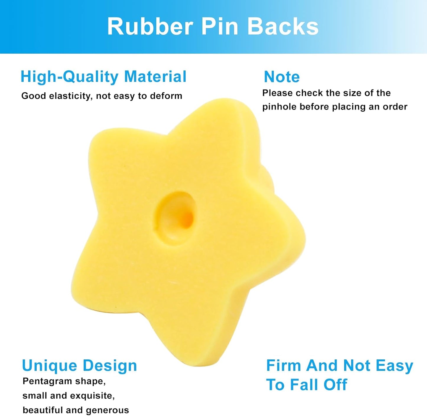 100 Pack Star Shape Rubber Pin Backs, Lapel Pin Backing Locking Pin Keepers, Brooch Holder for Uniform Badge Hat Tie(Yellow)
