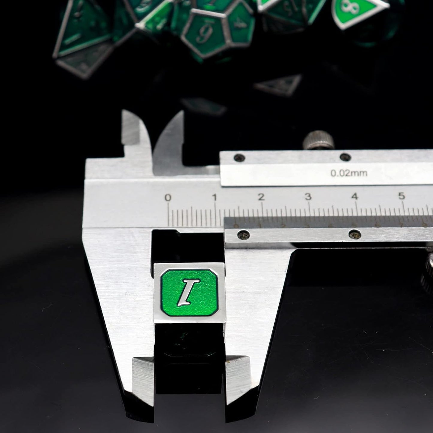 Haxtec 7 Die Metal DND Dice Set Green Elven Goblin D&D Dice Set Compatible with Dungeons and Dragons RPG Gaming-Silver Emerald Green Elvish Dice