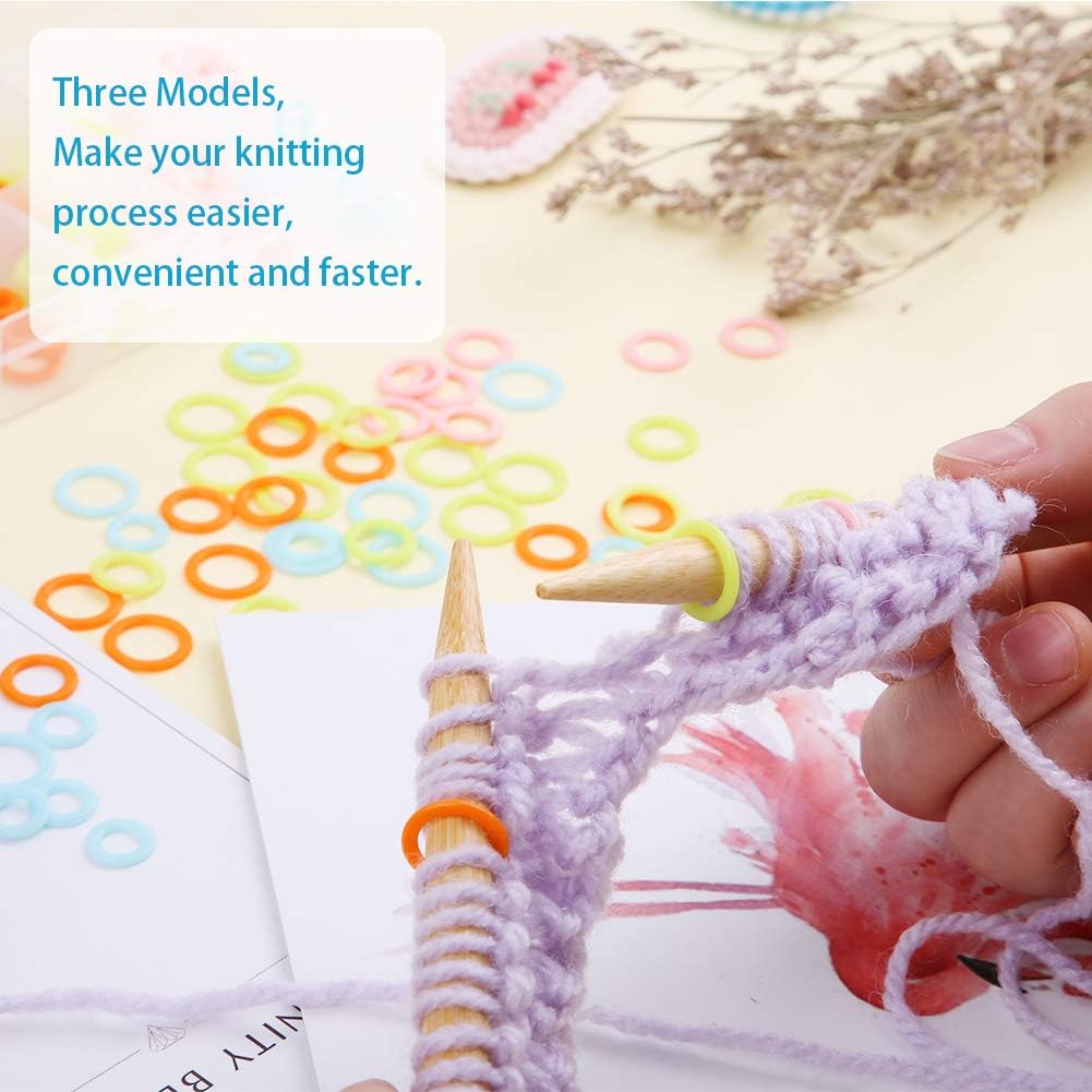 LUNARM 340 Pcs Stitch Ring Markers and Colorful Knitting Crochet Locking Counter Stitch Needle Clips with 2 Storage Boxes for Handicraft Weaving Sewing