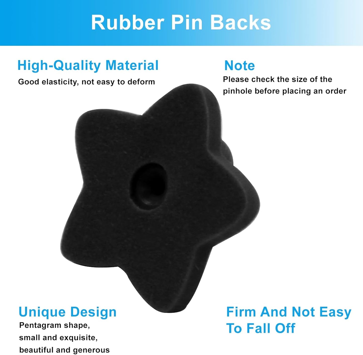 100 Pack Star Shape Rubber Pin Backs, Lapel Pin Backing Locking Pin Keepers, Brooch Holder for Uniform Badge Hat Tie(Black)