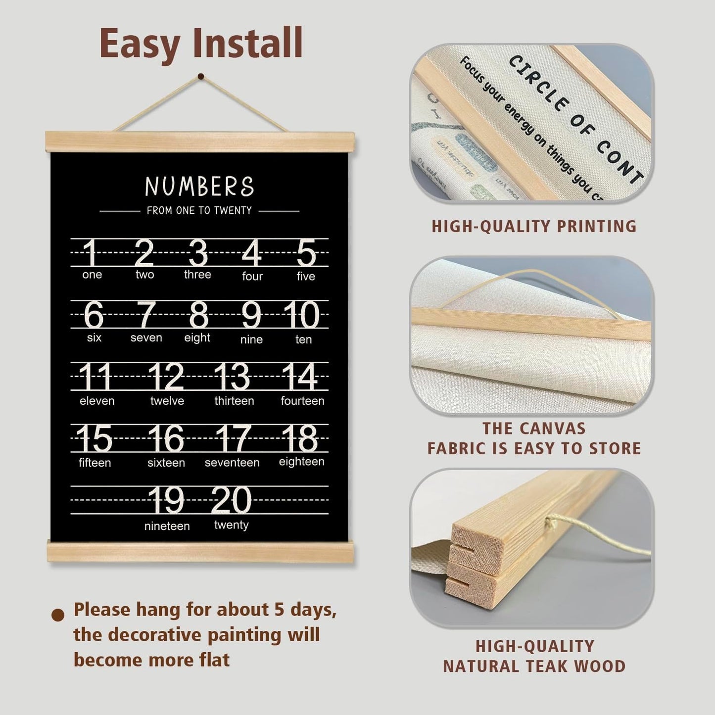 Alphabet and Numbers Wall Chart Set of 2,Kids Educational Posters,ABC and 1-20 Number Learning Banners for Toddlers, Preschool Classroom, Nursery, Playroom Decor14 x 18.5 In(Black and white)