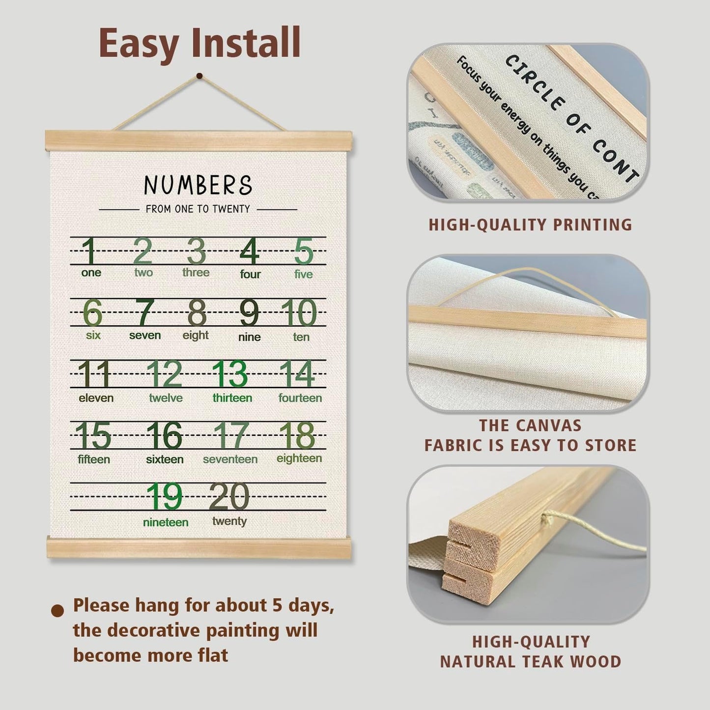 Alphabet and Numbers Wall Chart Set of 2 ,Kids Educational Posters,ABC and 1-20 Number Learning Banners for Toddlers, Preschool Classroom, Homeschool, Nursery, Playroom Decor 14 x 18.5 Inch(Green)