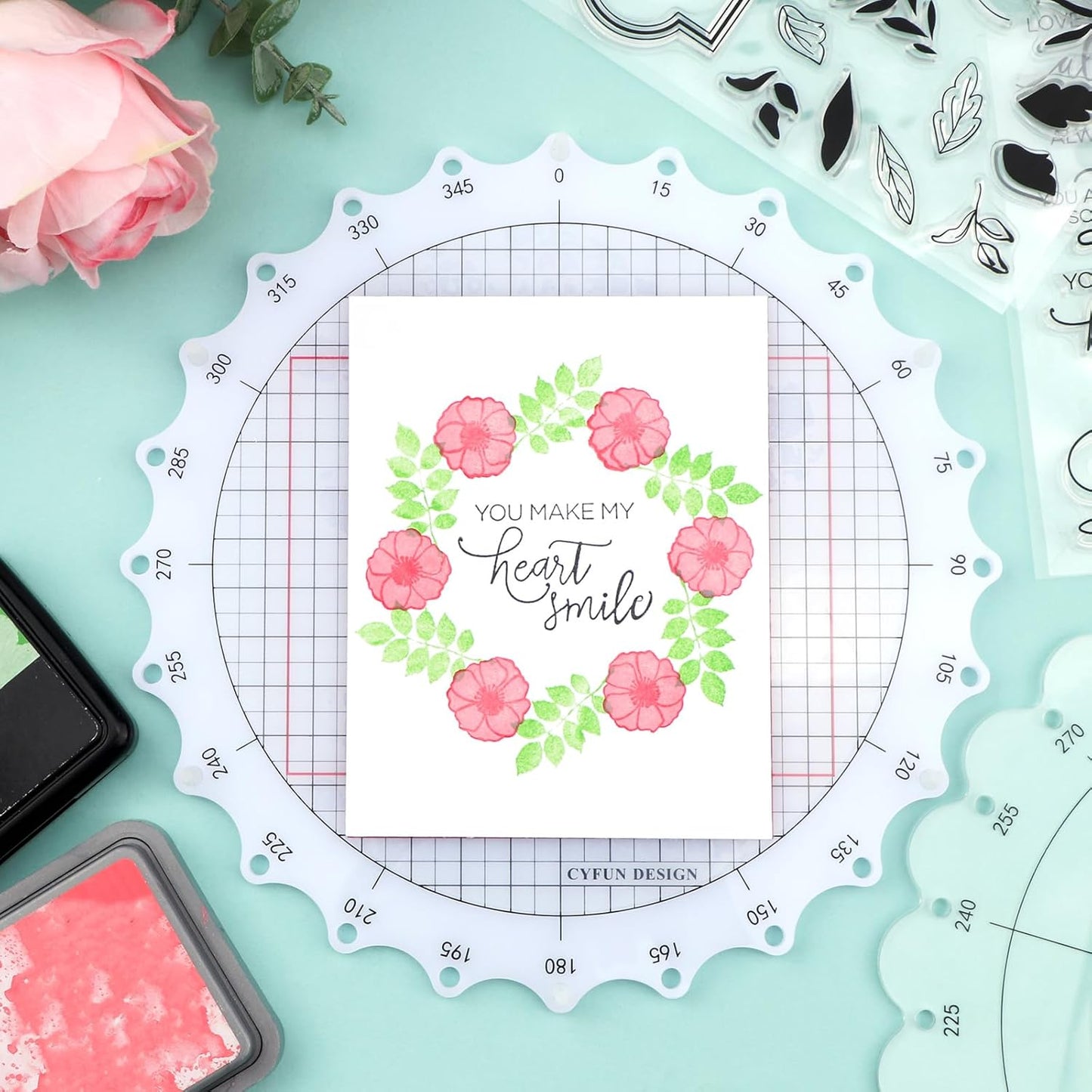CYFUN DESIGN 9.5inch/24cm Rotating Stamping Platform Stamp & Spin Tool for Stamping Circular Designs Stamping Positioning Tool with Lines for Scrapbooking Crafts Card Making Arts Supplies