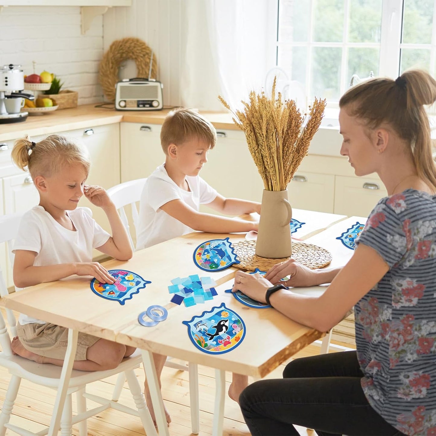 36PCS Summer Activities Crafts Bulk: Sea Animal Ocean Scene Paper Suncatchers, Under the Sea Party Fish Stickers DIY Kit School Classroom Decorations, Window Stained Glass Effect Art Supplies