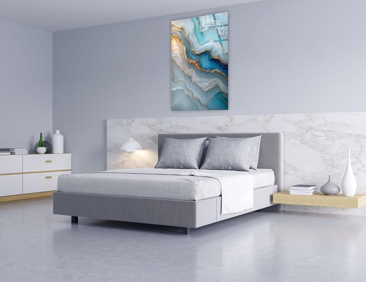 My Photostation.com 32Wx48H'' Turquoise and Blue Alcohol ink Glass Wall Art Tempered Glass Printing Wall Decor Large Wall Art Wall Hangings