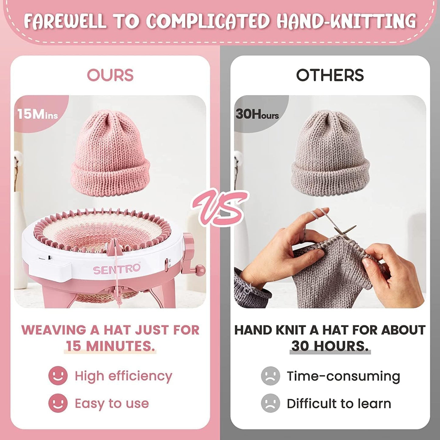 BZVV Knitting Machine for SENTRO 48 Needles Smart Knitting Crochet Machine with Row Counter for Adults and Beginners, Knitting Board Rotating Double Loom, Weaving Loom Machine Kit New Year Gifts