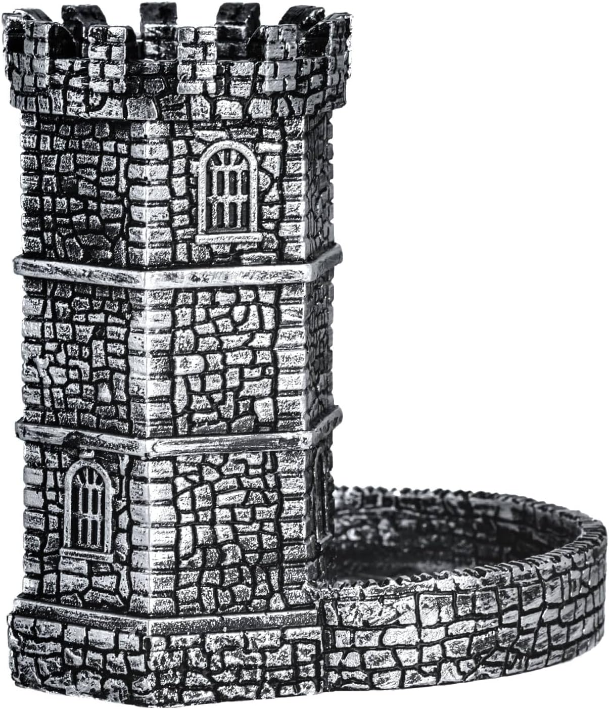 Castle DND Dice Tower, Wall Carving Dice Rolling Tower for Role Playing Game | Easy Roller Perfect for Board Game, D&D and RPG (Ancient Silver)