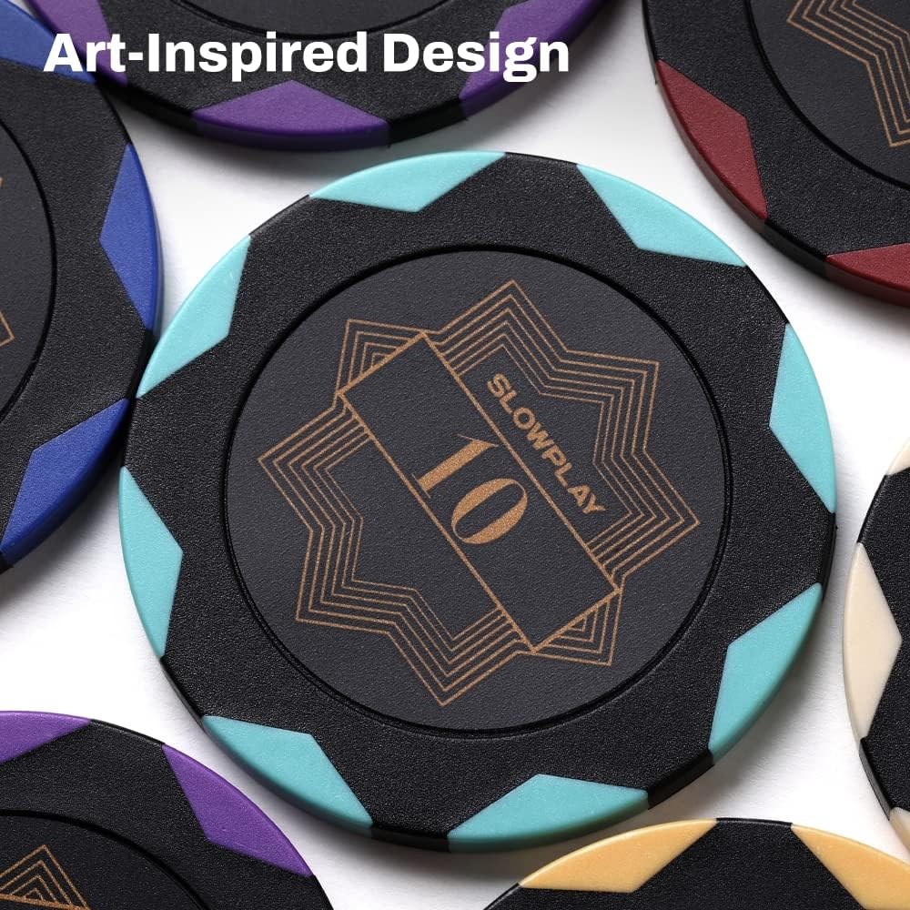 SLOWPLAY Nash Clay Poker Chips, 14 Grams Heavyweight Clay Composite, 40mm Large Chips in Bulk, Pack of 50 in Green Without Denomination