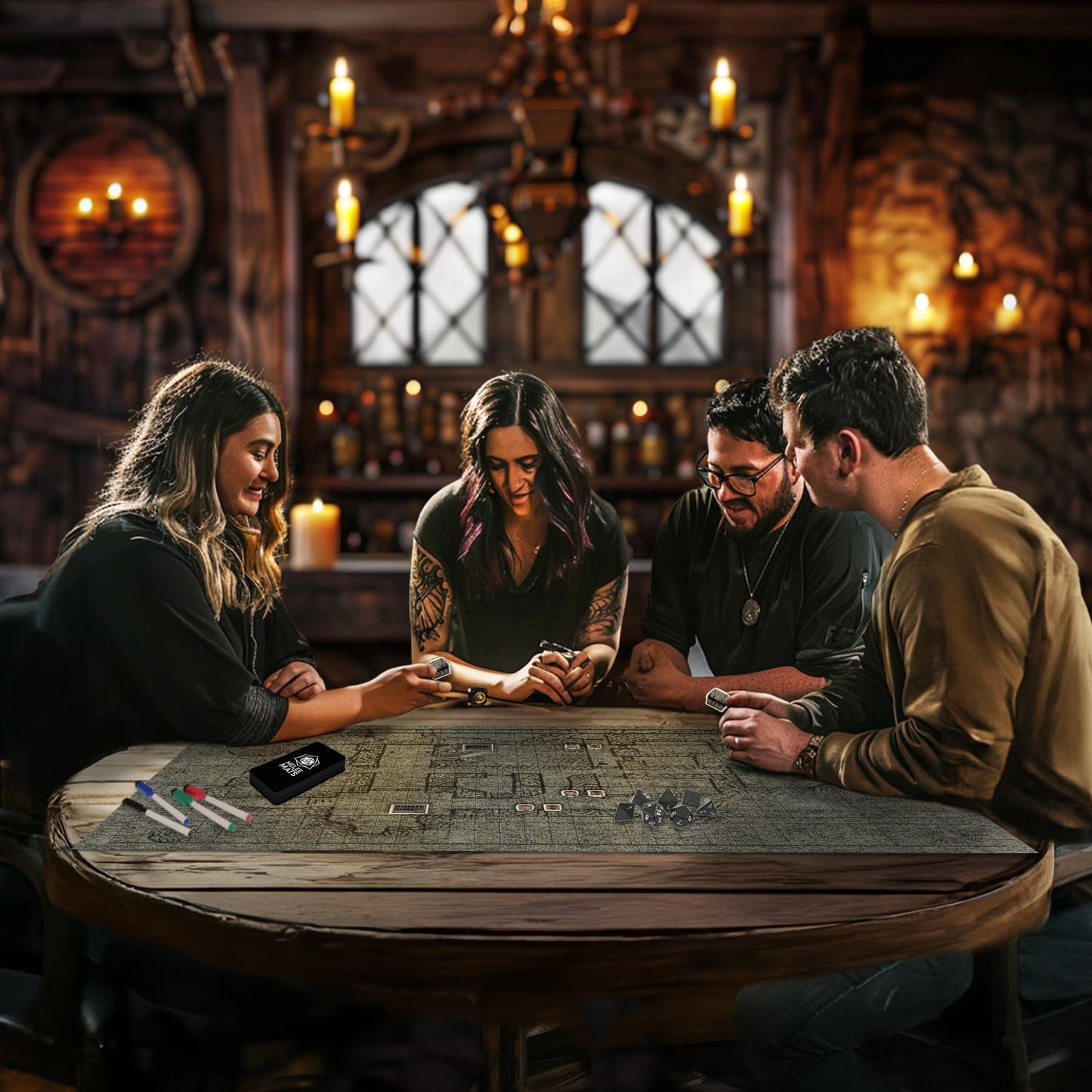 Melee Mats DND Map Starter Kit for Dungeons & Dragons Game - 24” x 36" 3 Pack Double Sided, Wet/Dry Erase Battle Terrain Grid - Ultimate Tabletop Board Gaming Experience with Accessories