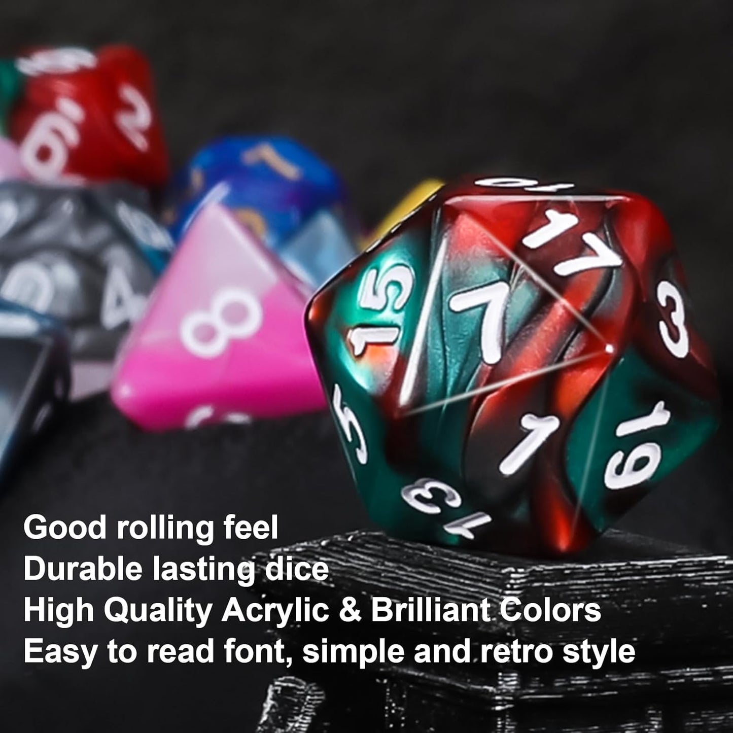 QMay DND Dice Sets - 6 X 7 Polyhedral Dice (42pcs) with 6 Drawstring Bags for Dungeons and Dragons, RPG, MTG,Role Playing Table Game