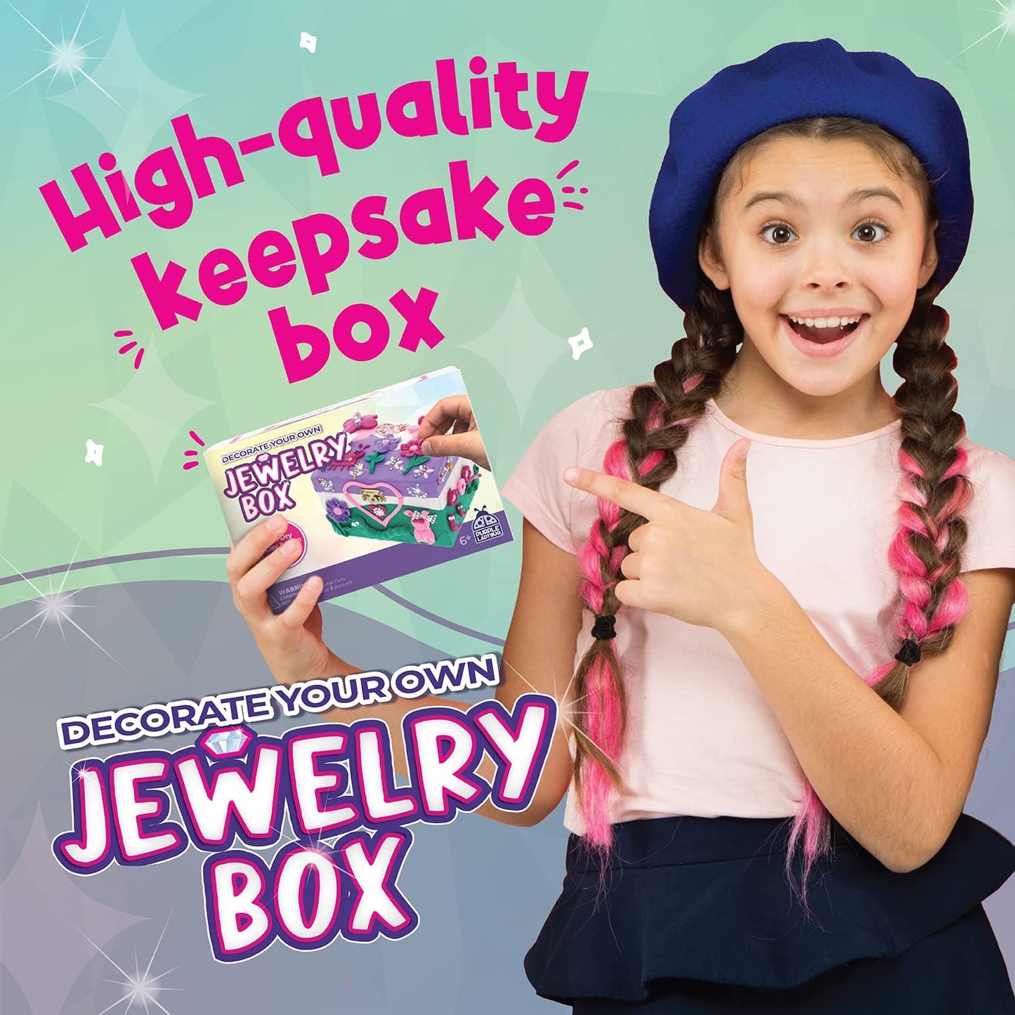 PURPLE LADYBUG Design Your Own Jewelry Box Craft Kit with Clay & Gem Stickers – Craft for Girl 8-12, Girls Arts & Crafts Age 6-8 & Up – Birthday Gift for Girls 8-10 Years Old