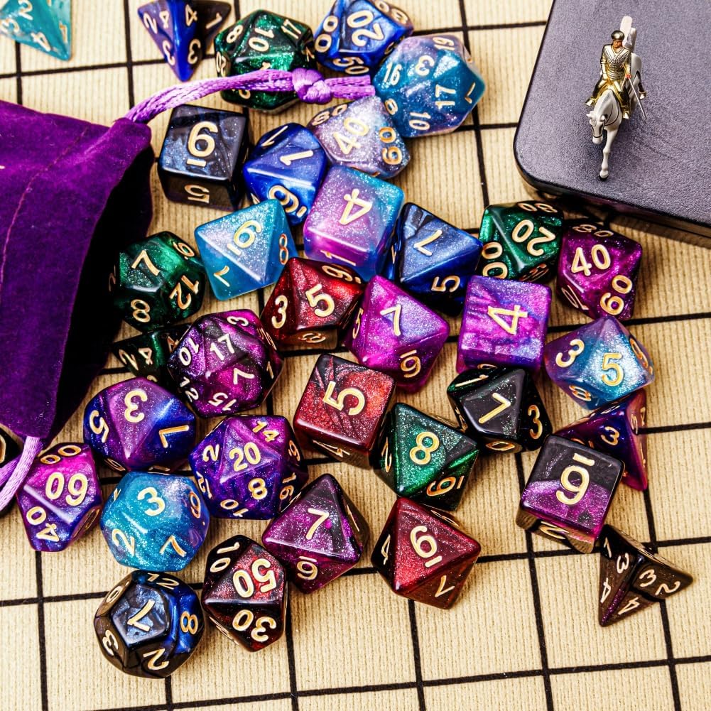 DND Dice Set 42 Pcs Polyhedral Dungeons and Dragons Rolling Dice for D&D RPG MTG Table Games Dice Bulk with Colorful Drawstring Bags and Dice Tray (Star)