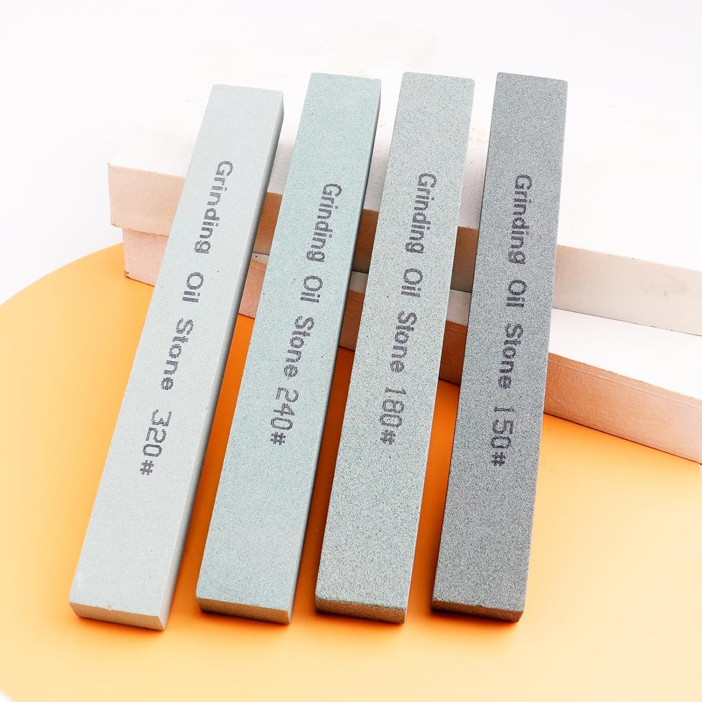 4Pcs Square Sharpening Stone Set -Grits 150#, 180#, 240#, 320# Green Silicon Carbide Honing Whetstone Kit for Moldels, Metal & Knife Cutting Tools (150 * 20 * 10mm)