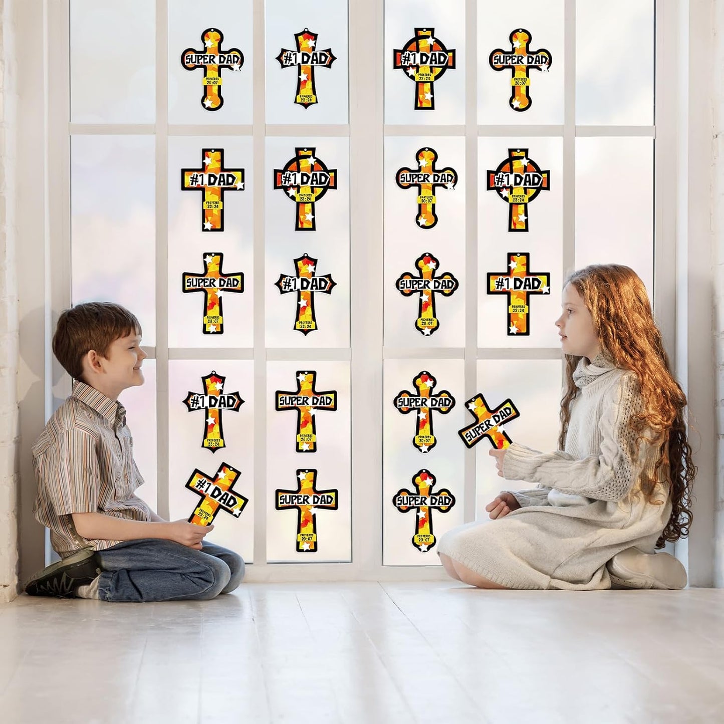 36PCS Fathers Day Crafts Bulk: Father's Religious Paper Suncatchers, Christian Sunday School Classroom Activity DIY Kits Gifts Decorations, Window Stained Glass Effect Art Supplies