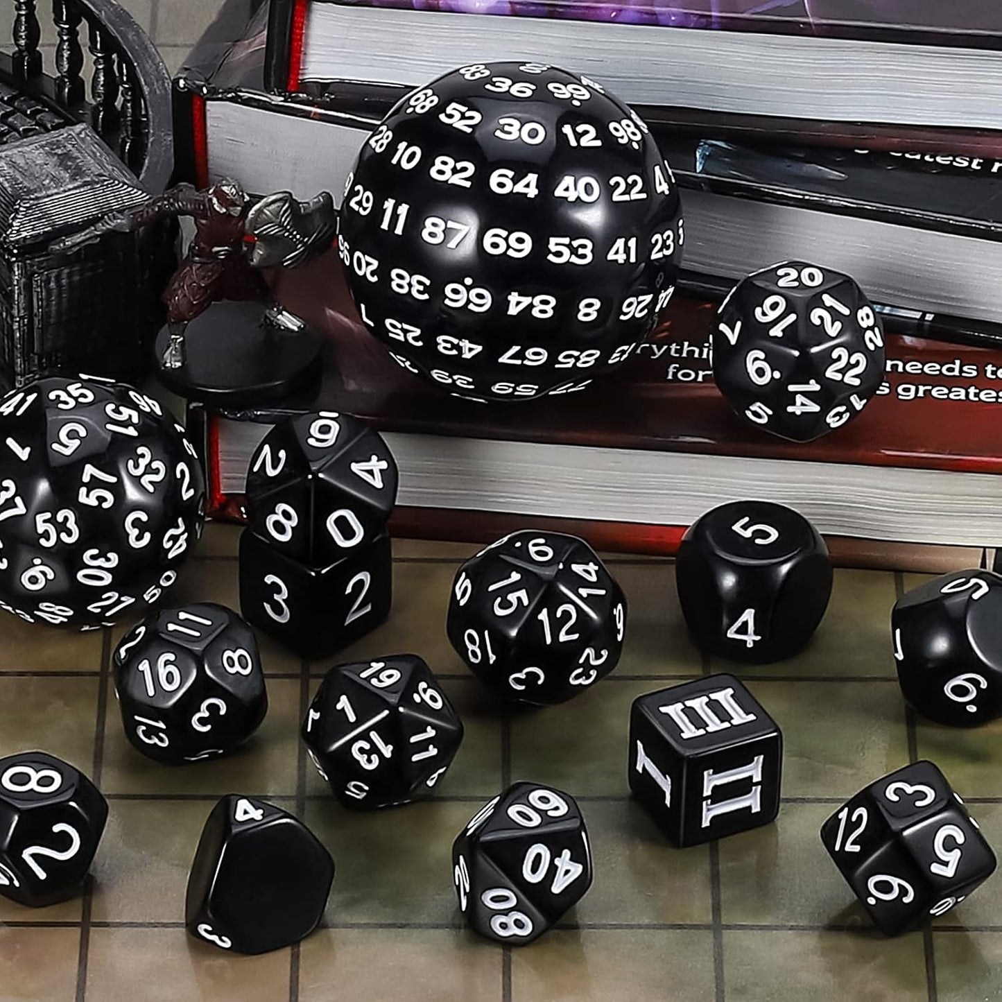 CiaraQ DND Polyhedral Dice Set (15pcs) D4-D100 Game Dice with Dice Bag for Dungeons and Dragons Role Playing Table Games (Black & White)