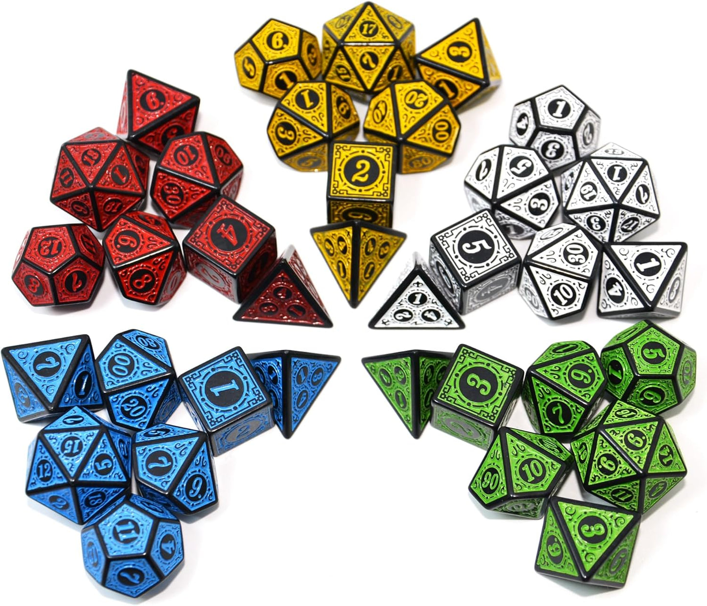 SmartDealsPro Double-Colors Polyhedral Dice Sets with Pouches for D&D DND RPG MTG Dungeon and Dragons Table Board Roll Playing Games D4 D6 D8 D10 D% D12 D20 (5-Color Retro Sets)