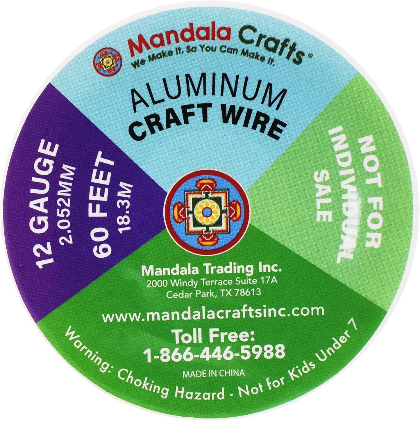 Mandala Crafts 12 Gauge Anodized Aluminum Craft Wire for Jewelry Making - 240 FT Colored Flexible Rainbow Wire - Bendable for Bonsai Armature Crafting Sculpting