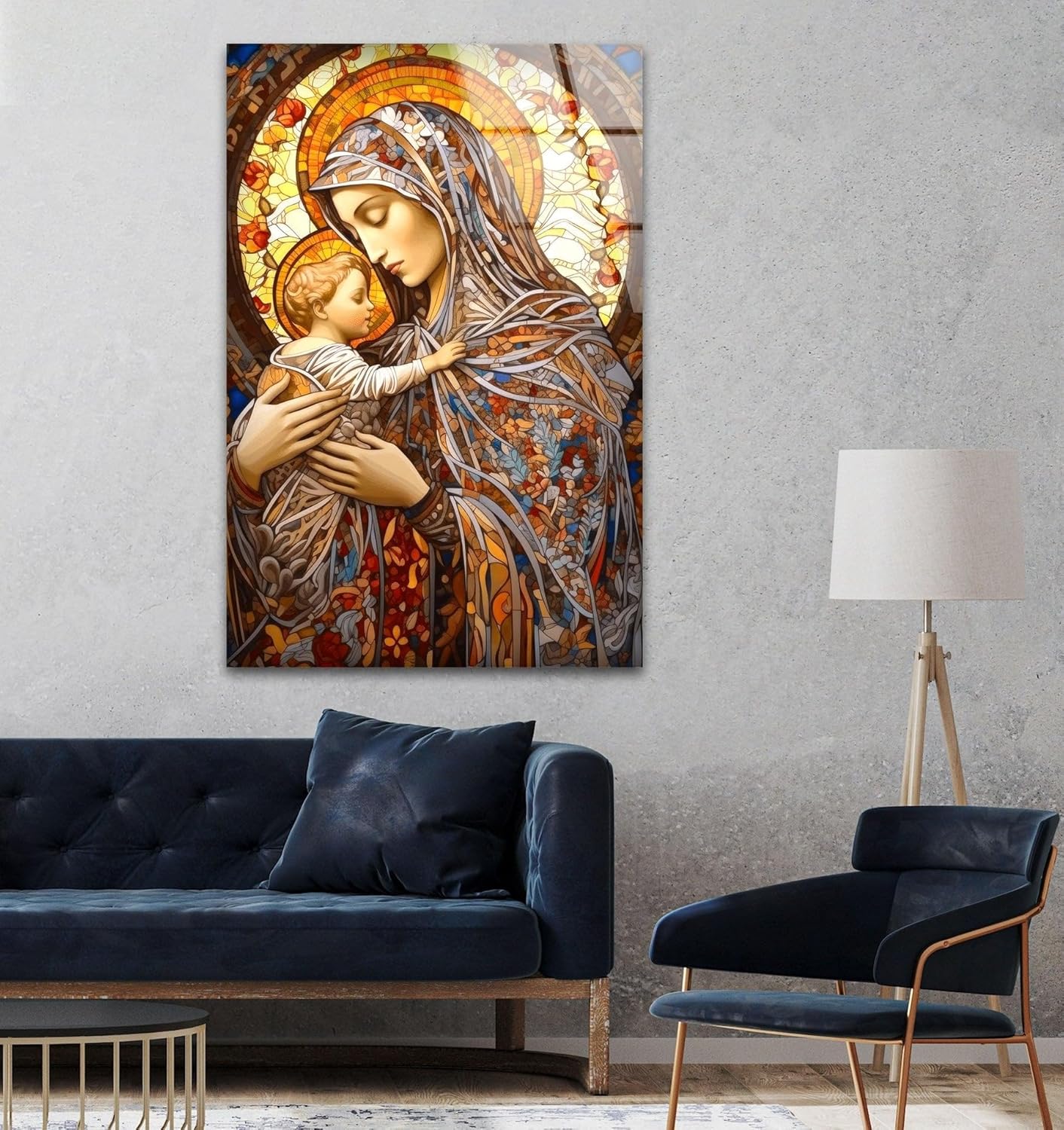 My Photostation.com 40WX60H'' Jesus and Virgin Mary Glass Wall Art Tempered Glass Printing Wall Decor Large Wall Art Wall Hangings