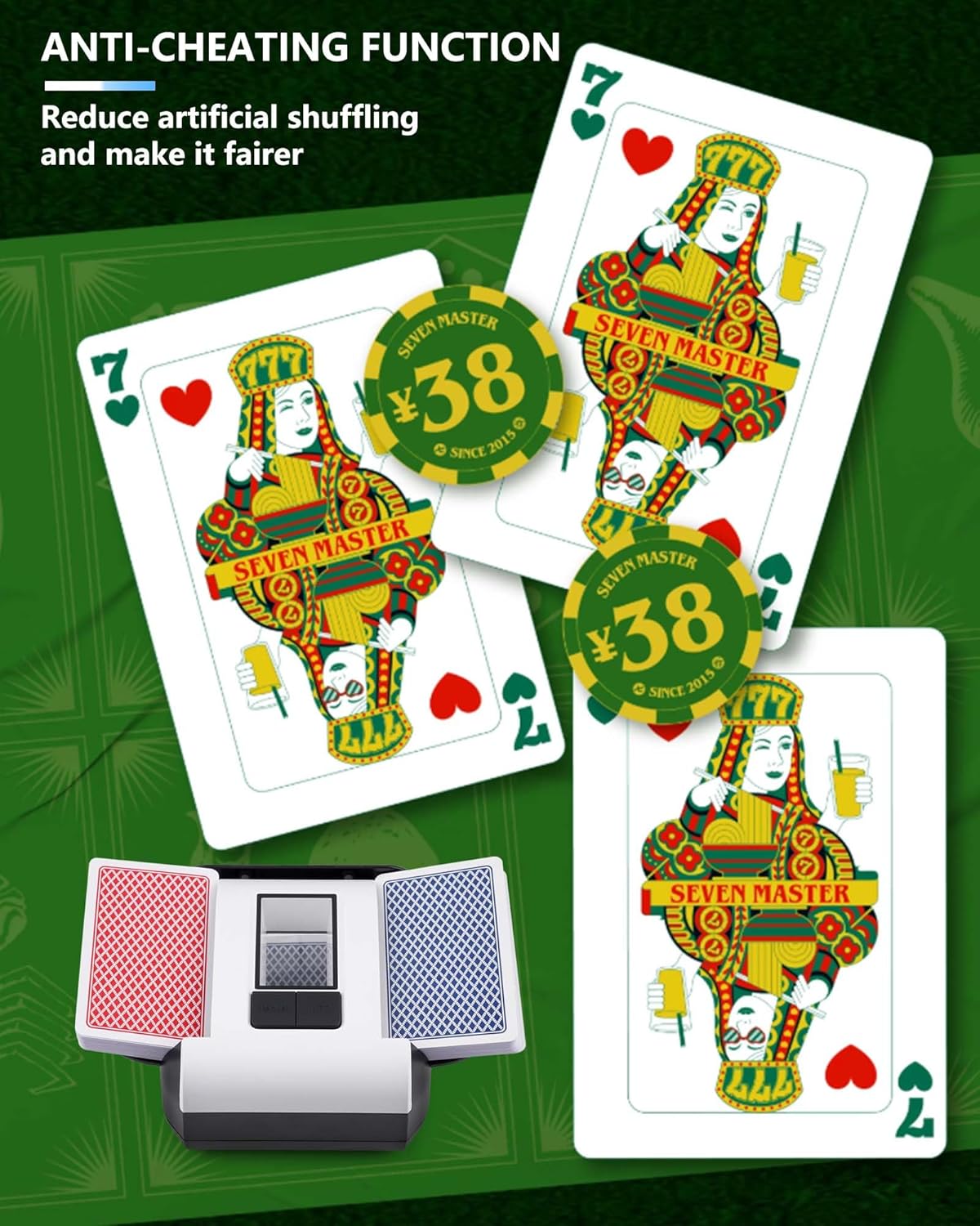 Automatic Card Shuffler, Electric Card Shuffler for 1-2 Decks One-Press AUTO & Manual Mode Rechargeable 2000mAh Low Noise for Poker, UNO, Blackjack, Skip-Bo, Phase 10, Texas Hold'em