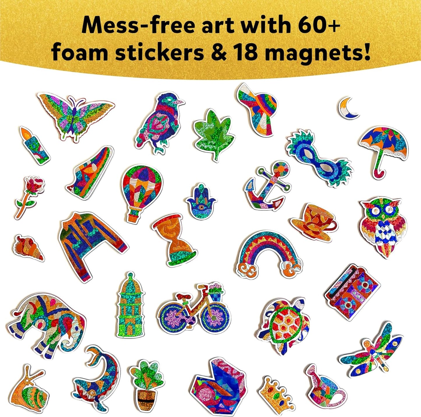 Skillmatics Foil Fun - Pretty Patterns, 18 DIY Magnets Mess-Free Art, Colorful Creative Party Activity, Craft Kits, 60+ Foam Stickers, Christmas Gifts for Kids, Teens, Adults, Families