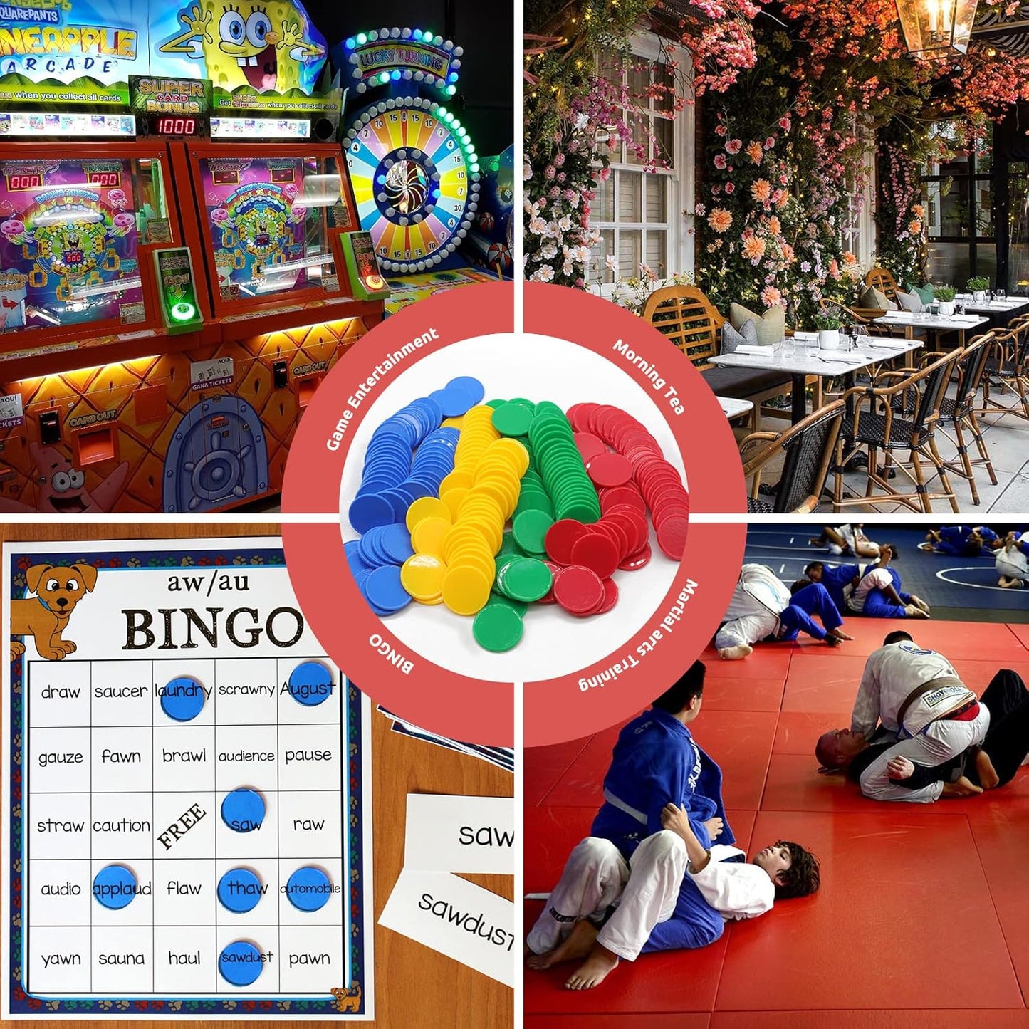 Set of 100 Opaque Plastic Learning Counters Mini Poker Chips Game Tokens with Storage Box (Mediumvioletred+Lawngreen+Deepsky Blue+Orange, 1 Inch)