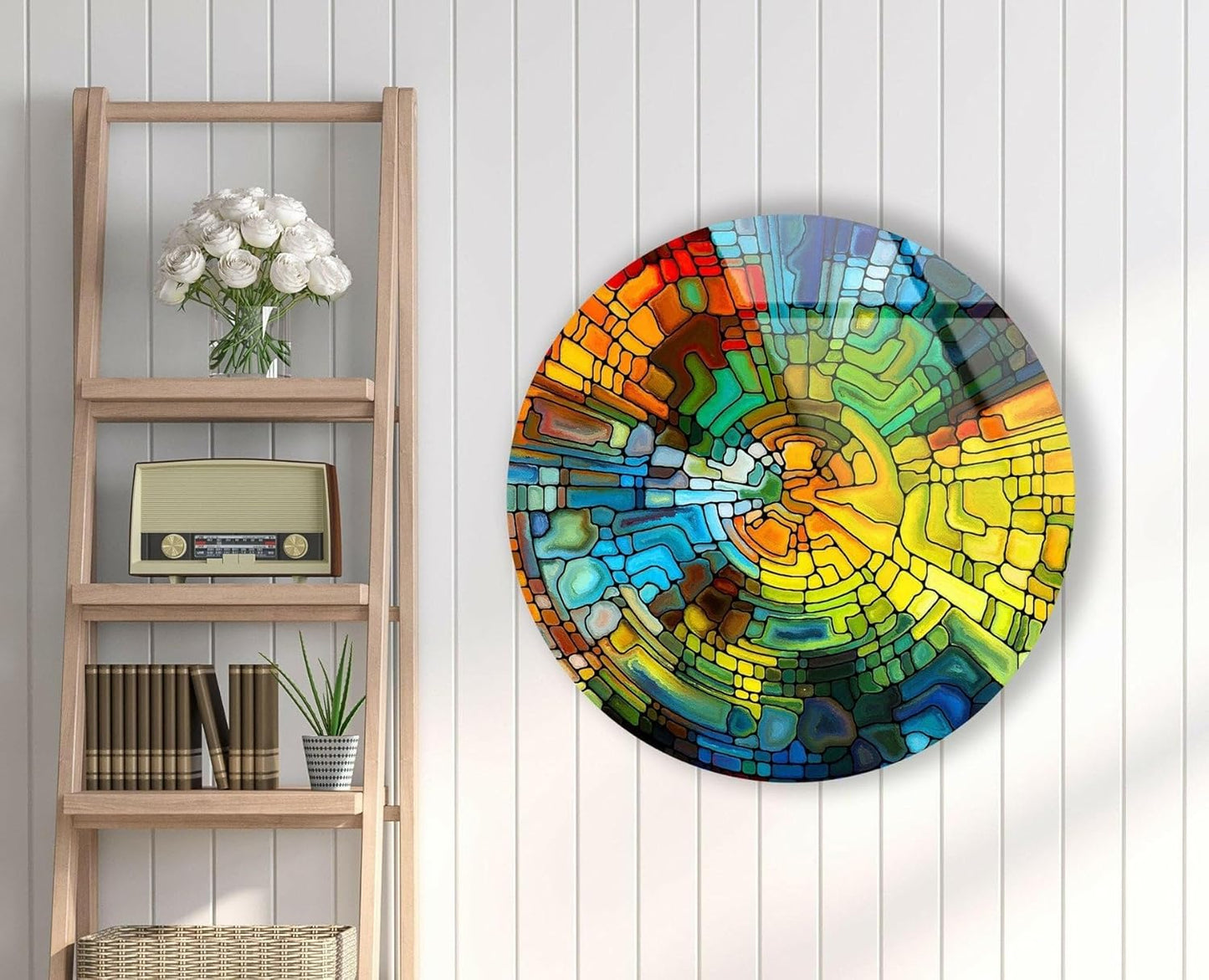 My Photostation.com 31.5''(80cm) Diameter Stained Yellow Round Glass Wall Art Tempered Glass Printing Wall Decor Large Wall Art Wall Hangings