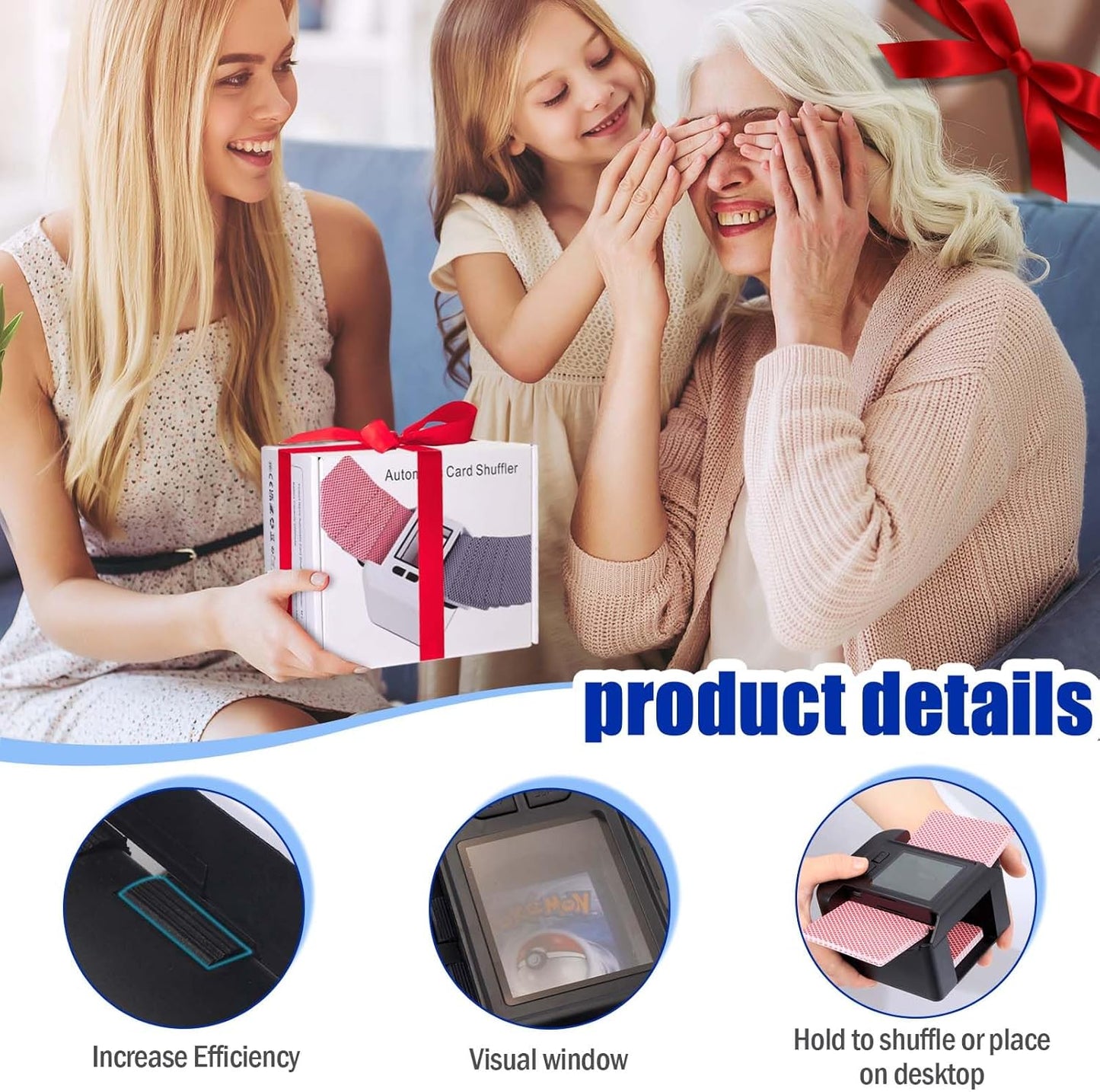 Automatic Card Shuffler 1-2 Decks with Auto & Manual Mode, Rechargeable Built-in 2000mAh Battery, Electric Playing Cards Shuffling Machine for Game Card Size Up to 2.5 x 3.6”(Black)