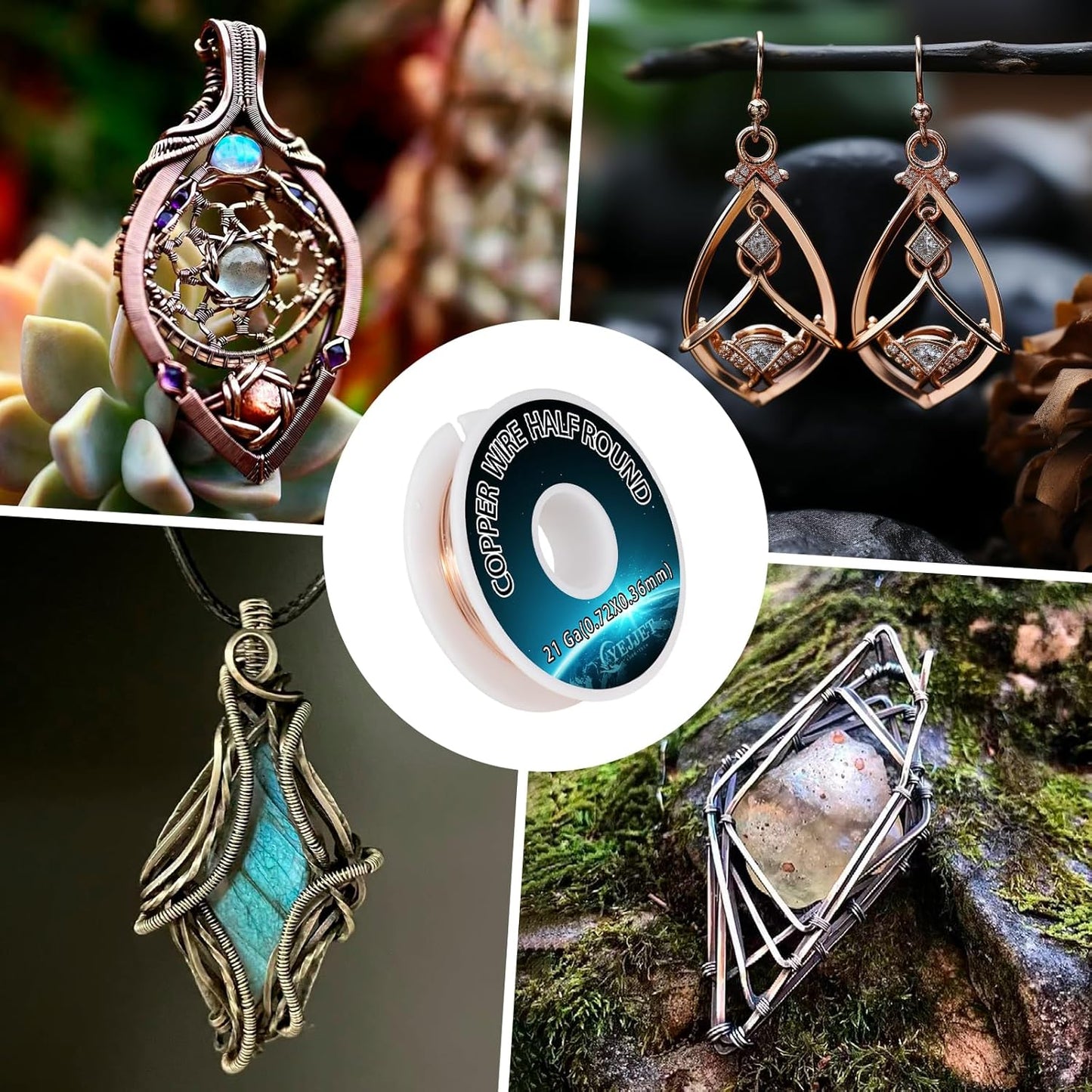 21 Gauge Pure Copper Wire Half Round 0.72x0.36mm - 1.3 oz (68 Feet) Medium Gauge Wire for Jewelry Clasps & Beadwork