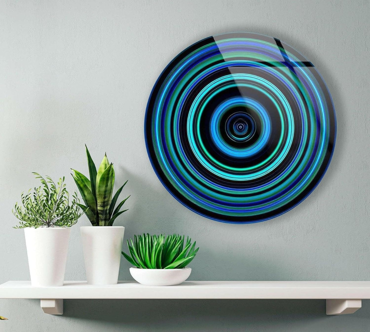 My Photostation.com 27.5''(70cm) Diameter Blue and Green Round Glass Wall Art Tempered Glass Printing Wall Decor Large Wall Art Wall Hangings