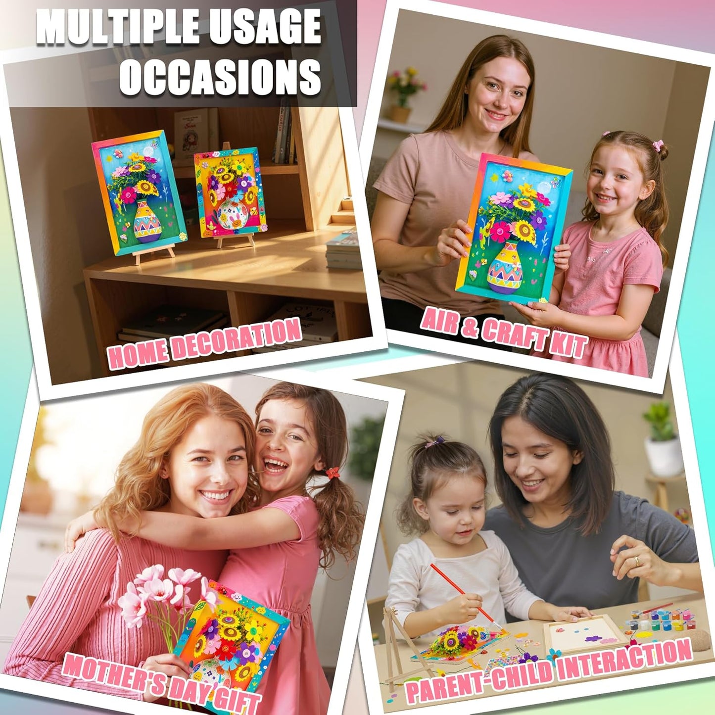 Crafts Gift for Girls, DIY 3D Felt Flowers Wooden Vase Picture Frame Painting Kit, Arts and Crafts Project for Kids Age 6 7 8 9 10 11 12 Years Old (Felt Flowers)