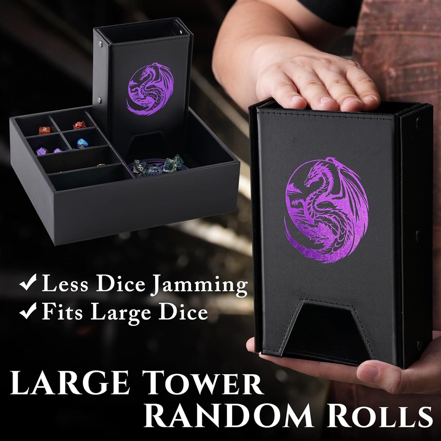 Soar Forge Dice Tray and Dice Tower for DND - All-in-One Tray, Storage & Large Tower for Random Rolls - Stores Dice for D&D, Mini's etc, Perfect RPG Gift Accessories (Purple Dragon)