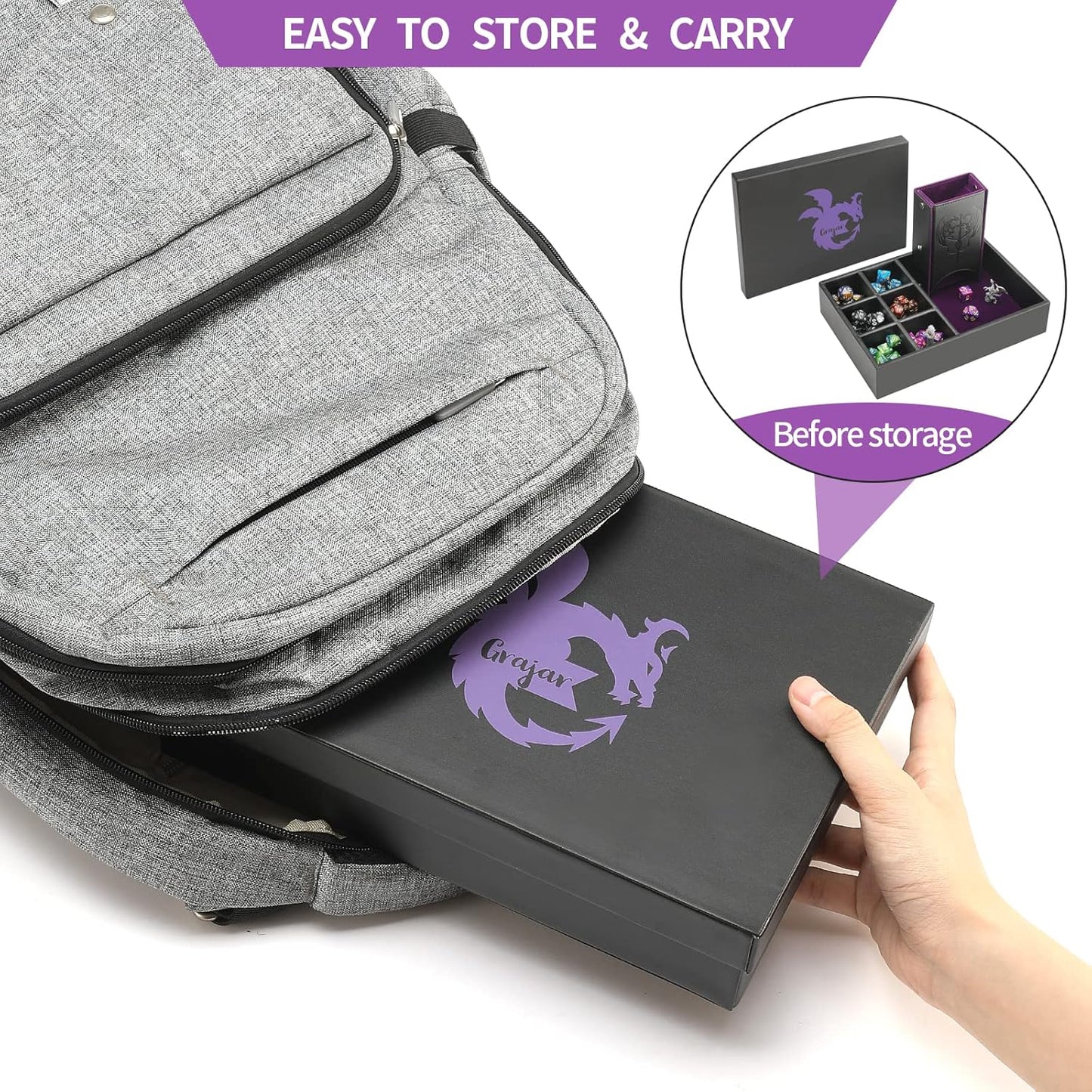 DND Dice Tray and Dice Tower with Storage, 3 in 1 Dice Rolling Tray with Lid, Portable Dice Box Storage, DND dice Holder for Dungeons and Dragons D&D RPG MTG Table Games - Purple