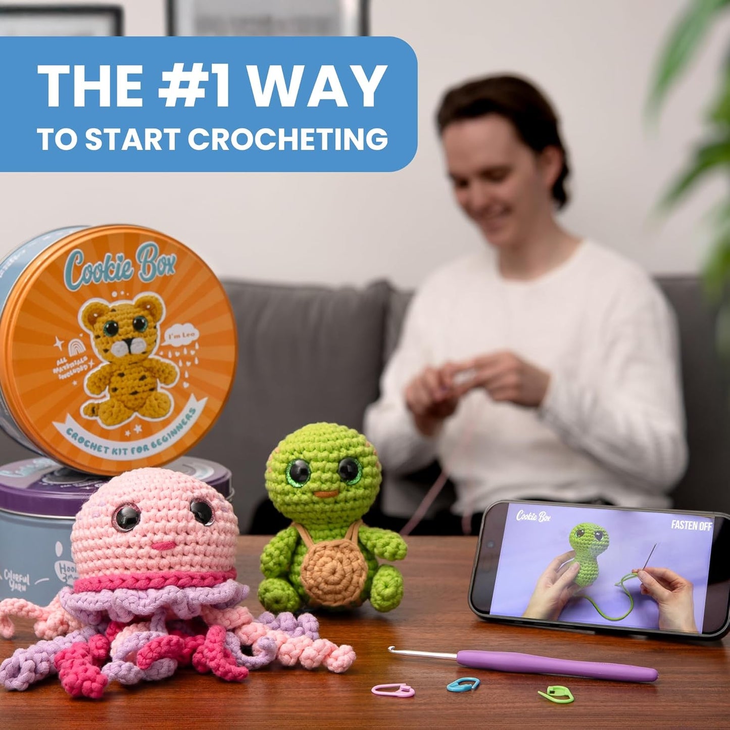 Cookie Box Crochet Kit for Beginners β Gift Set to Make Oyster Pear Amigurumi Plushie β Easy DIY Crochet & Knitting Starter Kit with Video and PDF Tutorials