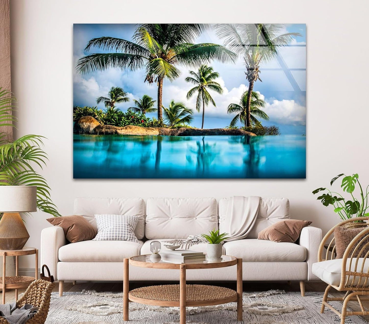 My Photostation.com 20Wx14H'' Island & Blue Sea Glass Wall ArtTempered Glass Printing Wall Decor Large Wall Art Wall Hangings