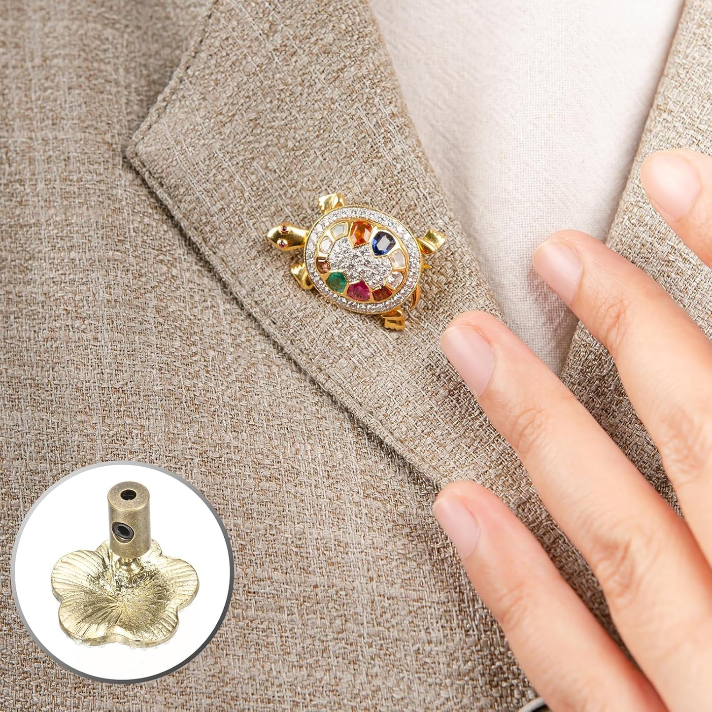 MECCANIXITY 50 Pcs Metal Locking Pin Backs, Locking Pin Keepers Clasp 9mm(H) with 4 Wrench Replacement in Storage Case for Badge, Brooch, Gold Tone