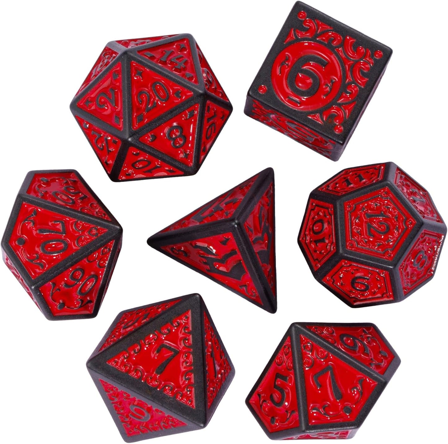 7-Die DND Dice Set New Pattern Polyhedral Dice Set with Leather Bag D&D Die for RPG Table Games(Black Red)
