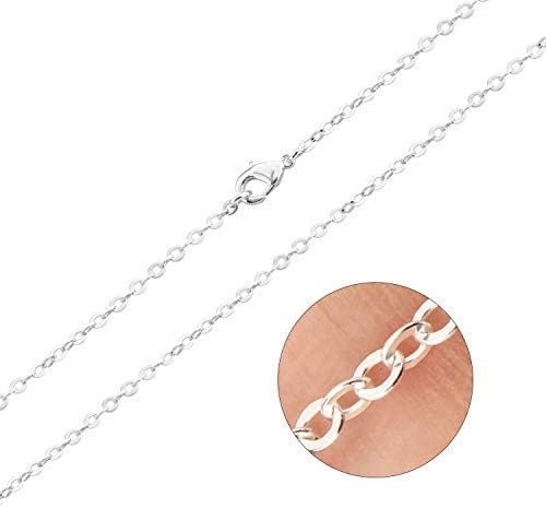 ALEXCRAFT Wholesale 12 PCS Silver Plated Solid Brass Flat Cable Chains Bulk for Jewelry Making (20 Inch(2MM))