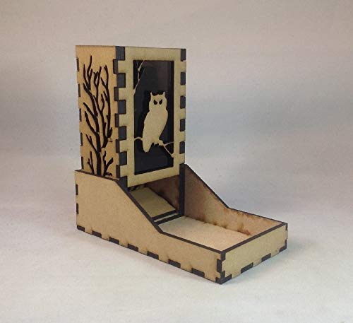 Owl Mini Dice Tower v1 Smoke Acrylic Window Laser Cut MDF Unique Gift
