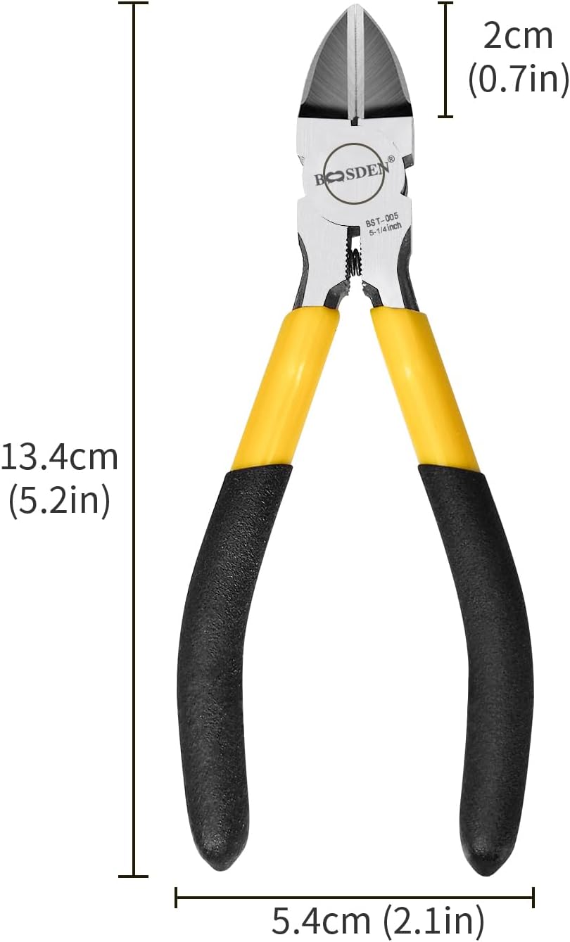 BOOSDEN 5" Wire Cutters, 5 Pack, Precision Cutting Pliers, Ultra Sharp Wire Snips Wire Clippers, Spring Loaded Flush Cutter, Diagonal Cutting Pliers for Jewelry Making Crafting, Wire Cutters Set