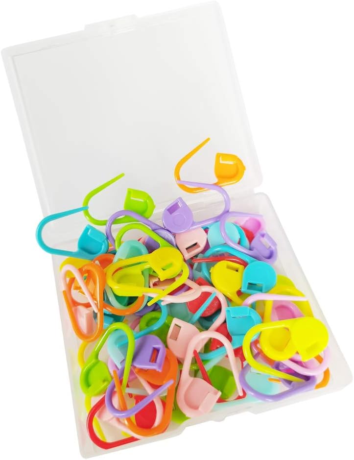 JOSDIOX 60-Piece Crochet Knitting Markers - Locking Stitch Pins, Plastic Safety Pins, Weave Stitch Counter for Clips Yarn (10 Colors)
