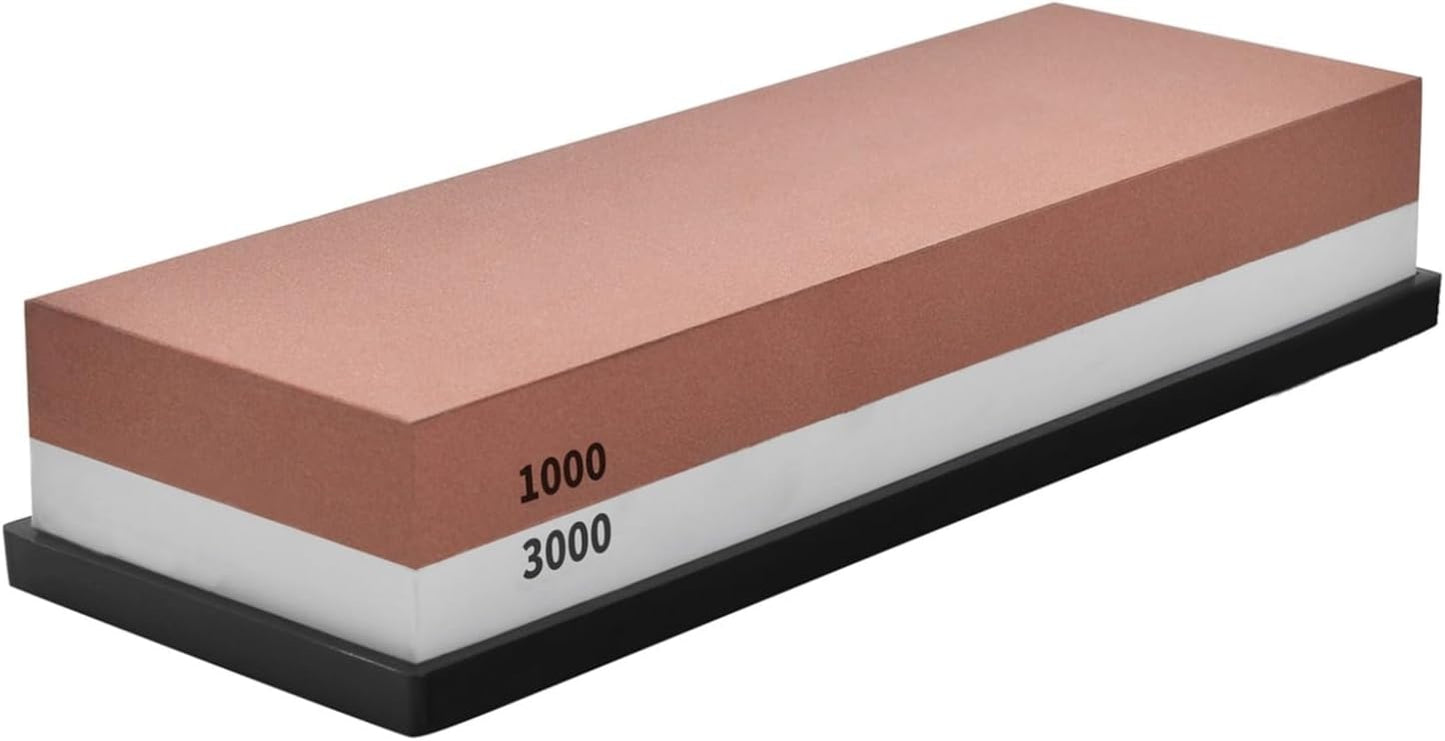 Klaus Meyer Premium Whetstone Knife Sharpening Stone 2 Side Grit 1000/3000 Waterstone- Whetstone Knife Sharpener- NonSlip Silicone Base