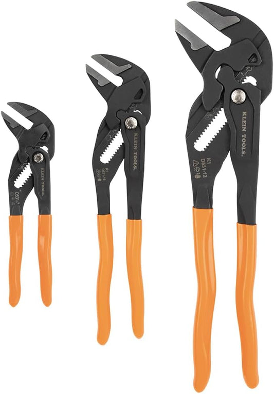 Klein Tools D53103KIT Adjustable Pliers Wrench Set, Compact High-Leverage Parallel Smooth Jaw Pliers, 7-Inch, 10-Inch and 12-Inch, 3-Piece