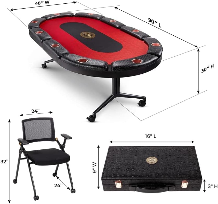 Triton Foldable Poker Table with 10 Chairs and Poker Chips Set 300- Premium Soft-Padded Armrest, Individual Cup Holders- Premium Chips Set, Individual Chair for Everyone