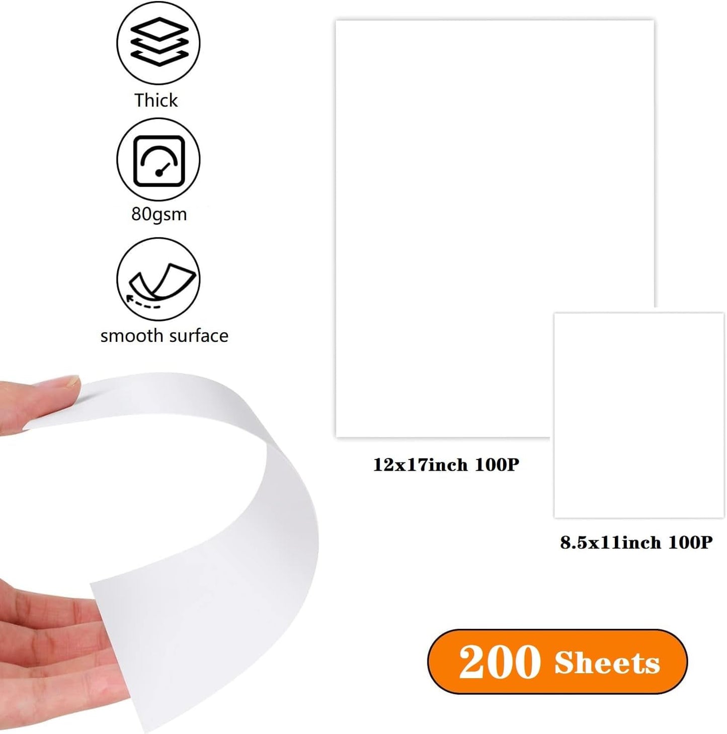 Sketch Drawing Paper 12 * 17in & 8.5 * 11in Art Craft Paper for Kids, School Easel Arts Supplies, White Coloring Doodle Paper 200 Sheets