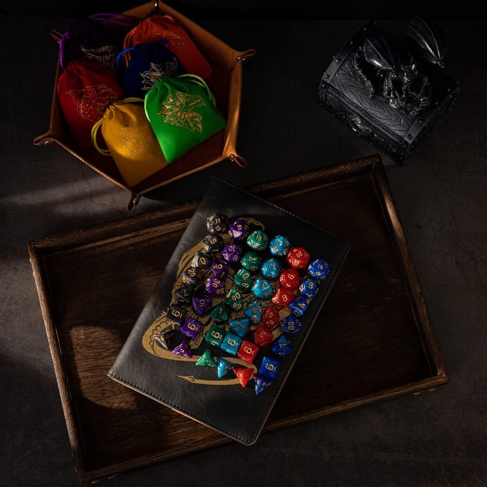 DND Dice Set 42 Pcs Polyhedral Dungeons and Dragons Rolling Dice for D&D RPG MTG Table Games Dice Bulk with Colorful Drawstring Bags and Dice Tray (Single)