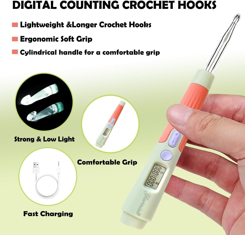 Yarniss Counting Crochet Hooks Set, 18 Size Light Up Crochet Hooks for Stitch & Row Counter 2.0mm-14.0mm