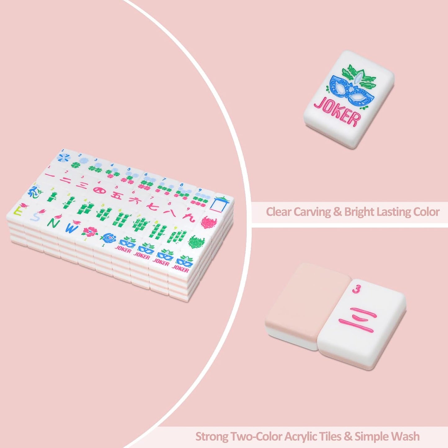American Mahjong Tile Set, 160 Acrylic Engraved Mahjong Tiles with Carrying Bag and Accessories