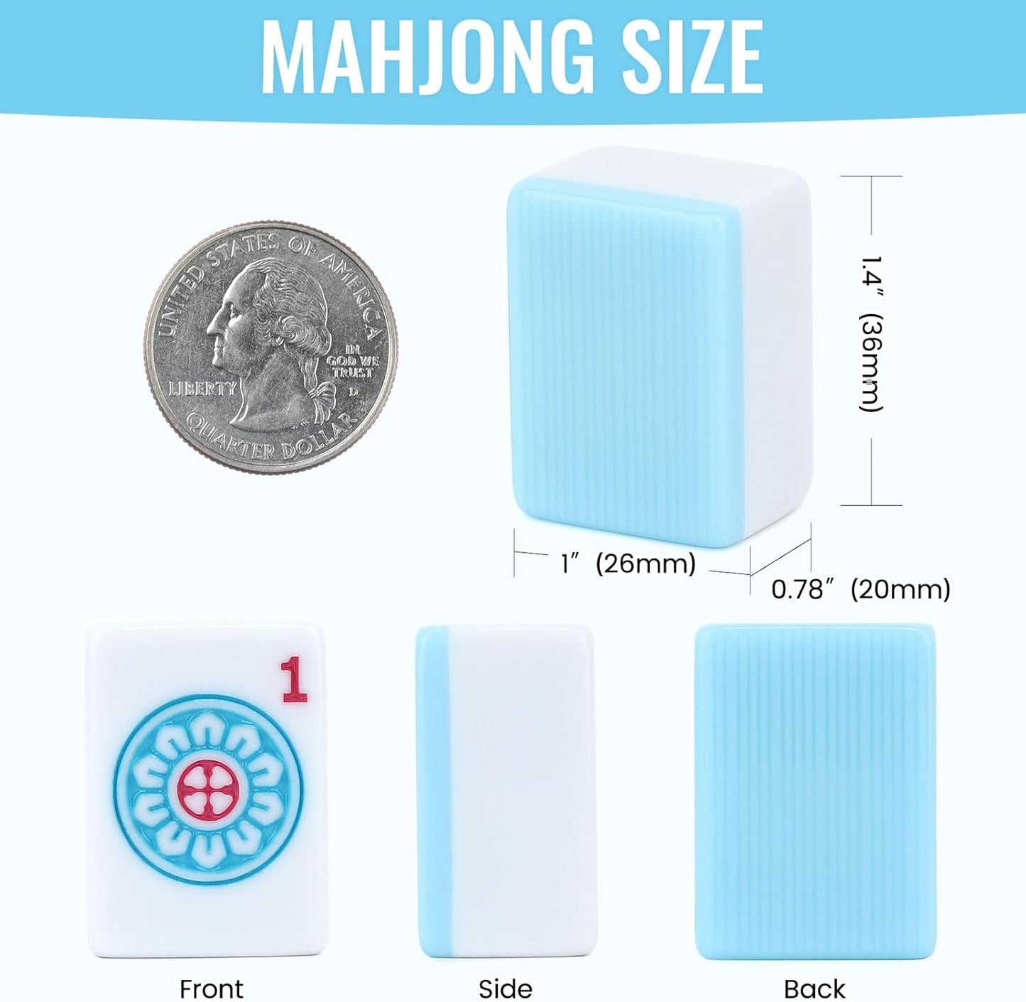Chinese Mahjong Game Set 146 Qulity Mahjong Blue Tiles 1.4-inch Chinese Mahjong Game Set with Blue Printed Carrying Bag