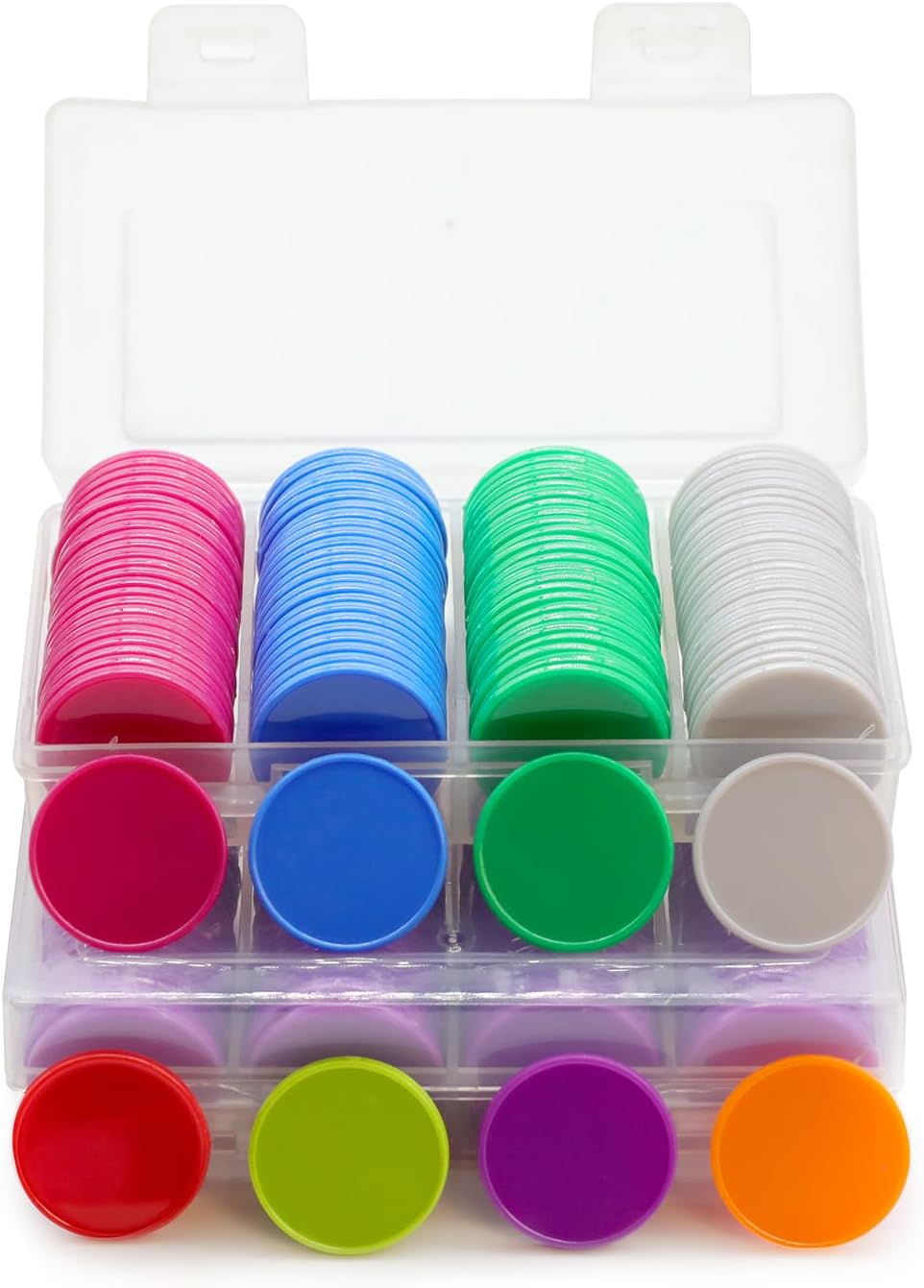 Set of 100 Opaque Plastic Learning Counters Mini Poker Chips Game Tokens with Storage Box (LightGray, 1.26 Inch)