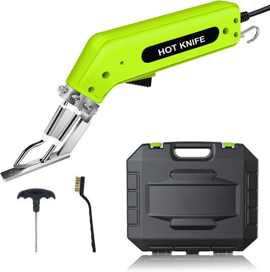 Fabric Cutter Rope Cutter Utility Knife With Guide Foot, Air Cooled Electric Hot Knife Foam Cutting Tool with Adjustable Power Blades for Cutting Belt Cloth（Yellow)